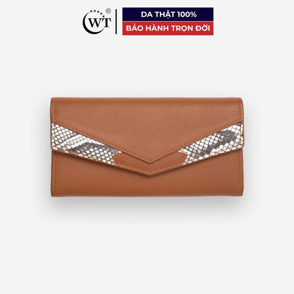 Ví Nữ Da Bò Phối Da Trăn Cao Cấp Màu Da Cam, Màu Đen, Màu Đỏ WT Leather 030099102, 030099111, 030099133