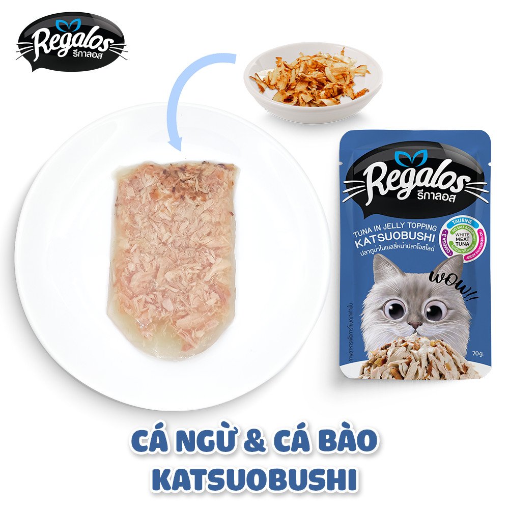 Combo 4 gói thức ăn ướt cho mèo Regalos Thái Lan vị cá ngừ và cá bào