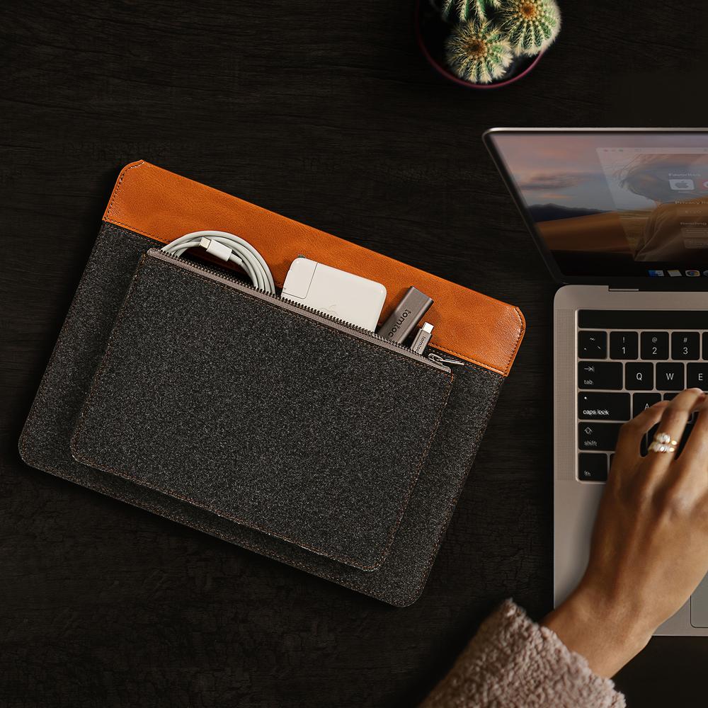 Túi chống sốc Tomtoc Felt and PU Leather cho Macbook Gray – Hàng chính hãng