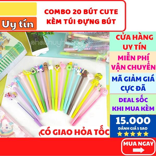 Set 20 bút / ruột bút cute xinh ngòi kim. mix 20 kiểu bút hoạt hình 3D dễ thương (mua bút tặng kèm túi zip đựng bút)