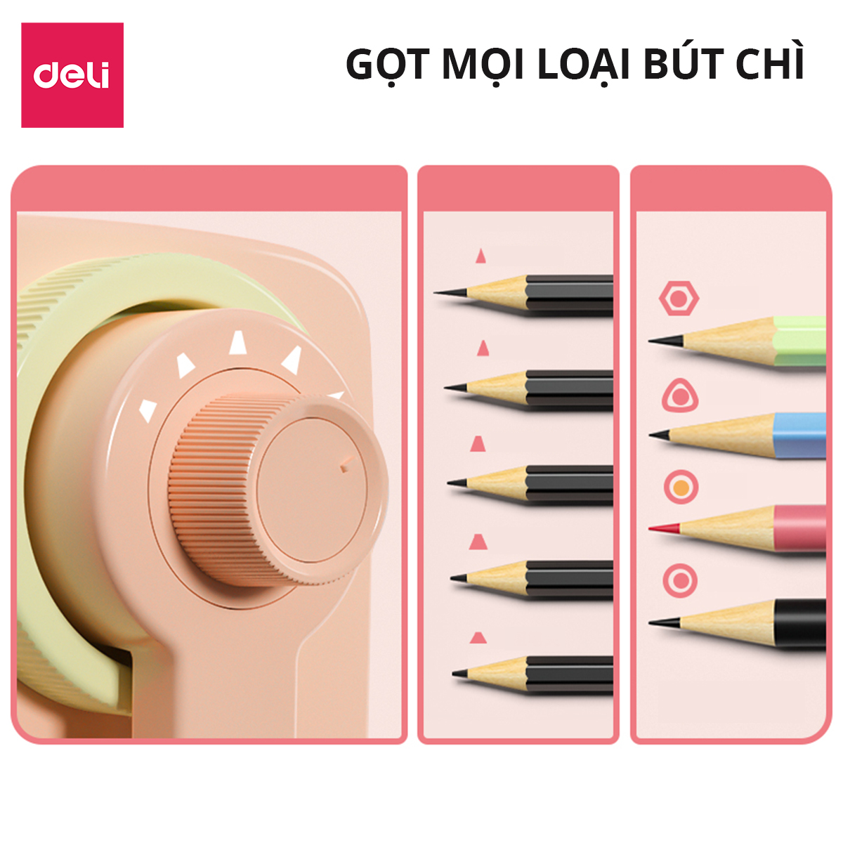 Gọt chì quay tay, chuốt bút chì màu pastel Deli nhỏ gọn sắc bén tiện lợi dễ thương an toàn, đáy chống trượt chất lượng