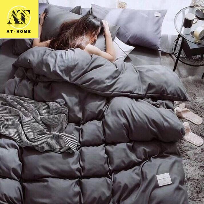 Trọn Bộ 5 Món Chăn Trần Bông Ga Gối Cotton Tici Xuất Nhật Beauty Trơn - Màu Xám - LAN PHAM BEDDING