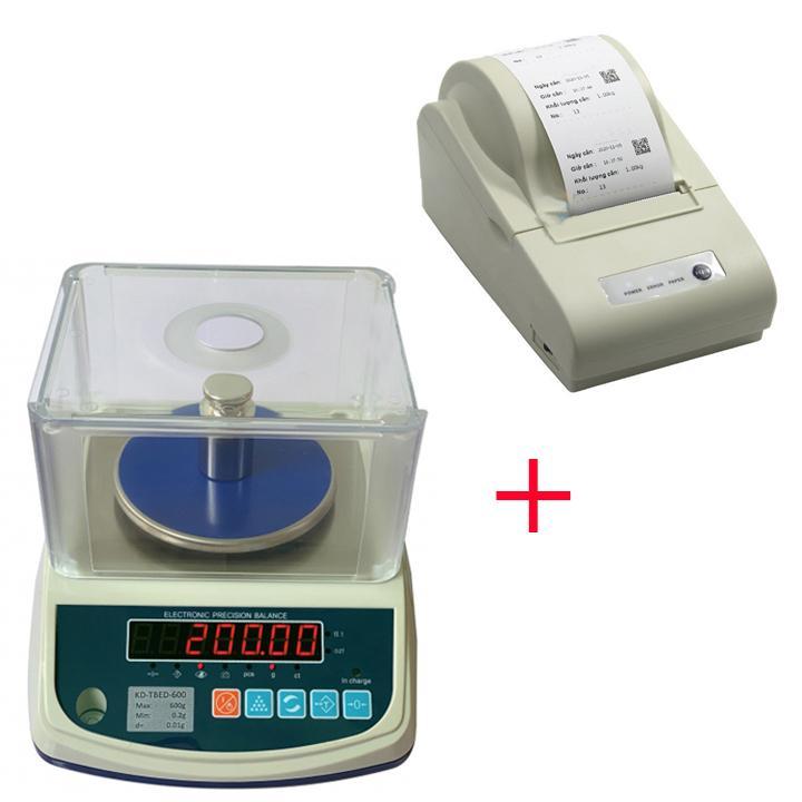 Bộ sản phẩm cân điện tử kỹ thuật 2 số lẻ Kendy TBED mức cân tối đa 600g, độ chia 0.01g kết nối với máy in bill/ tem nhãn