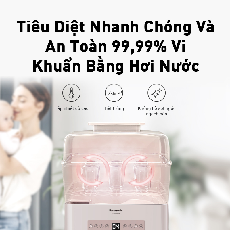 Máy tiệt trùng sấy khô đa năng Panasonic NU-MX100PYUE - Tiệt trùng 99.99% vi khuẩn - 5 chức năng - Tích hợp hâm sữa, hấp đồ ăn - Sức chứa lớn - Hàng chính hãng