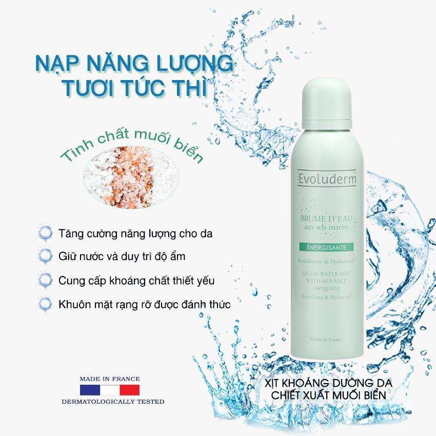 Xịt khoáng Evoluderm giúp tái tạo trẻ hóa bổ sung khoáng chất và dưỡng ẩm cho làn da chiết xuất từ Sea Salt 150ml