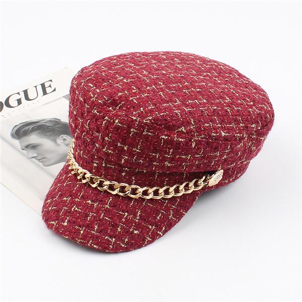 USPOP Phụ Nữ Mới Nón Tweed Kẻ Sọc Newsboy Mũ Dây Chuyền Đỉnh Bằng Phẳng Che Nắp Vintage Kẻ Sọc Mũ Quân Đội Nữ Thu Đông nón