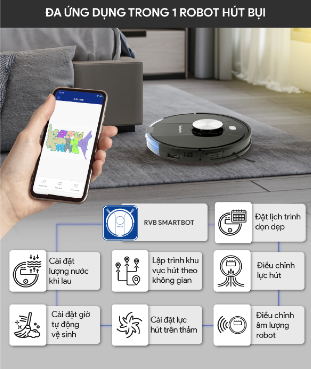 Robot Hút Bụi Lau Nhà BlueStone RVB-9731 - Lực hút: 2000Pa - Bảo hành 24 tháng - Hàng chính hãng