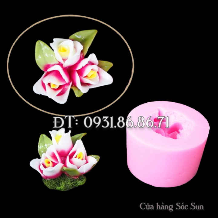 Khuôn silicon chùm 3 hoa ly kèm lá – Mã số 1698