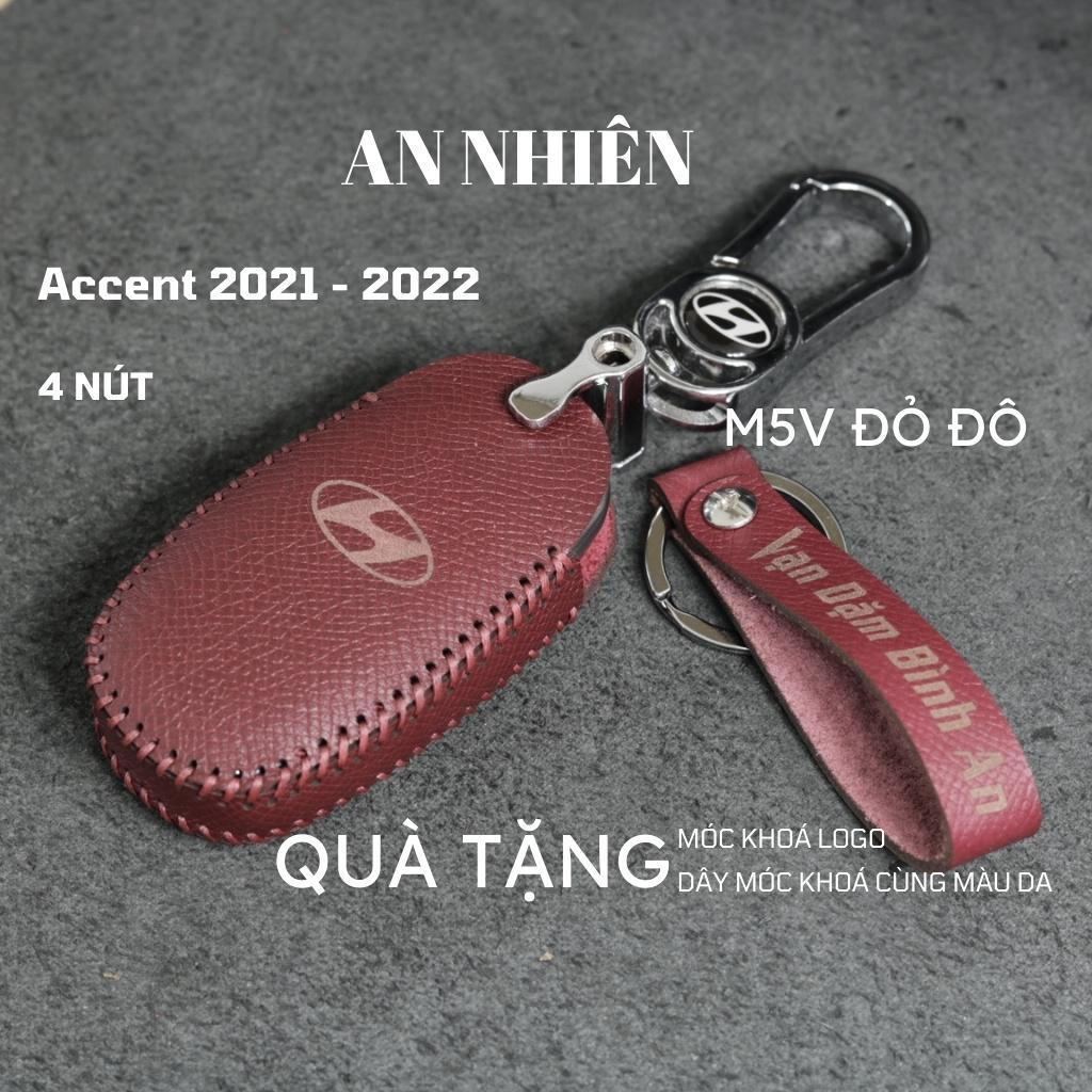 Bao da dành cho móc khoá bọc ốp chìa khoá xe ô tô Hyundai Accent 2021 2023, elantra 2023 4 nút bấm, da bò, nhiều màu, khâu thủ công 12B