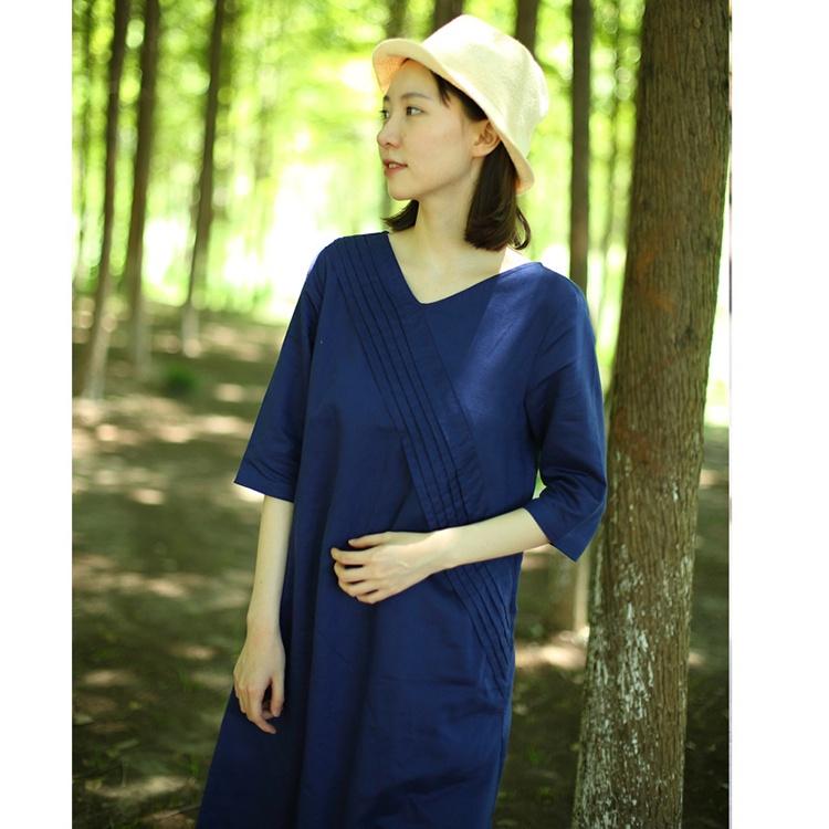 Đầm suông linen cổ V tay lỡ trần ngực ArcticHunter, chất linen mềm mát, thời trang xuân hè 2022