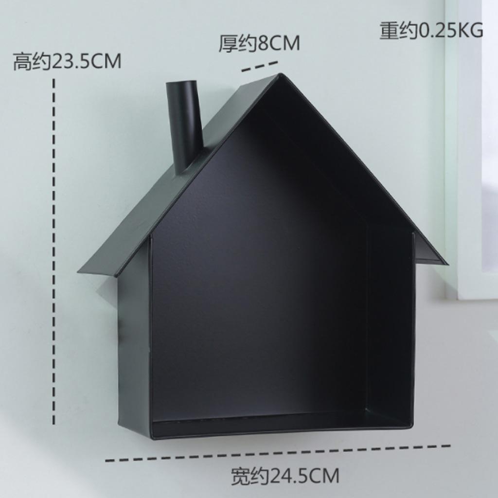 Iron House Shaped Wall Floating Shelves Display Rack Mail Box Holder Black