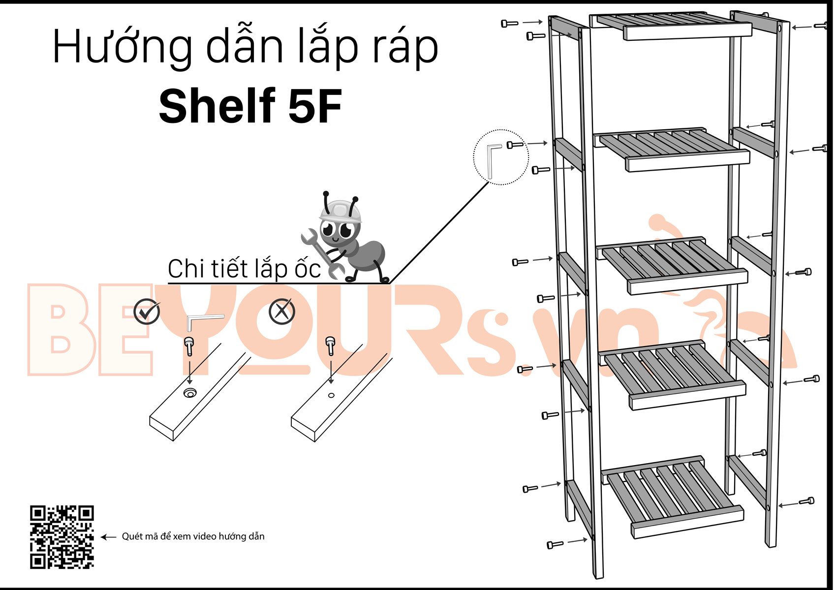 Kệ Vuông Đa Năng Gỗ 5 Tầng Nội Thất Kiểu Hàn BEYOURs