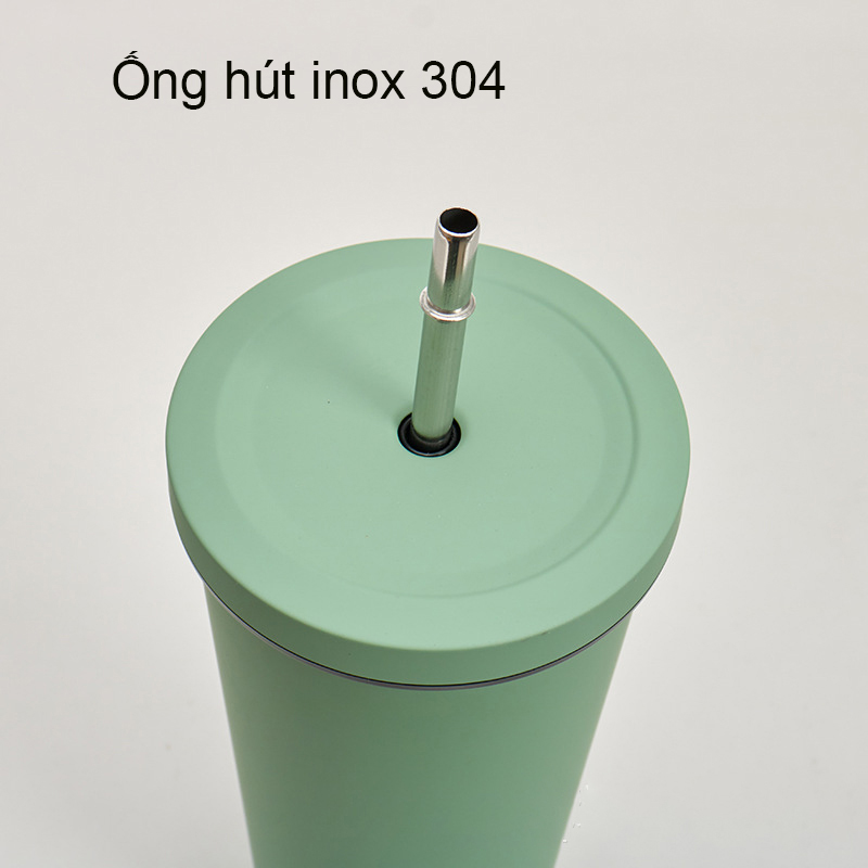 Ly giữ nhiệt inox 304 màu trơn kèm ống hút 750ML