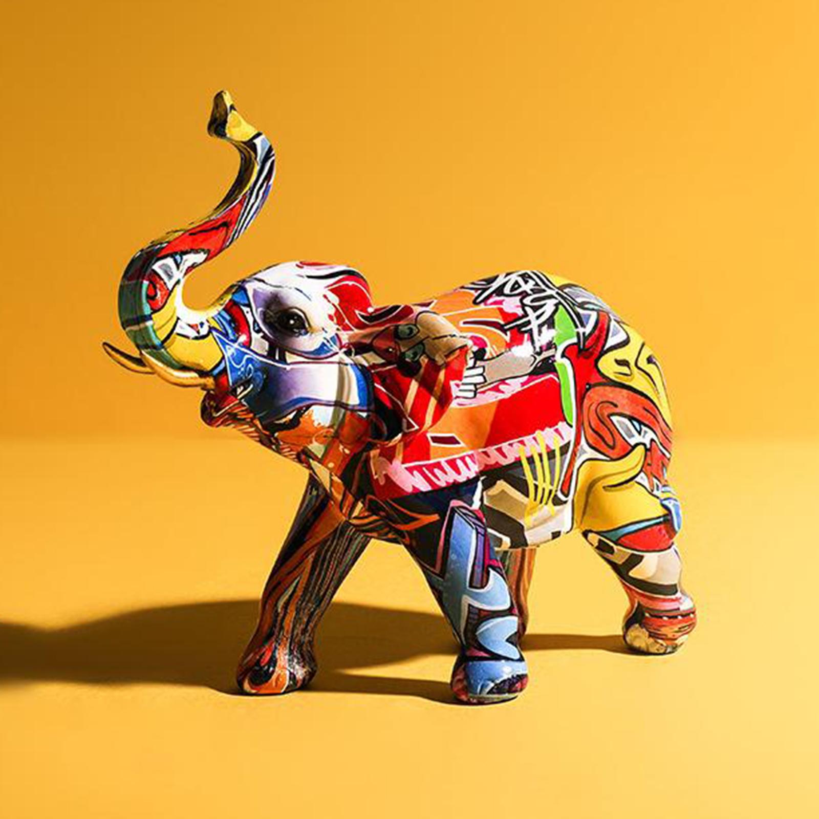 Colorful Elephant Figurine Resin Craft Animal Statue Sculpture for Home Decoration