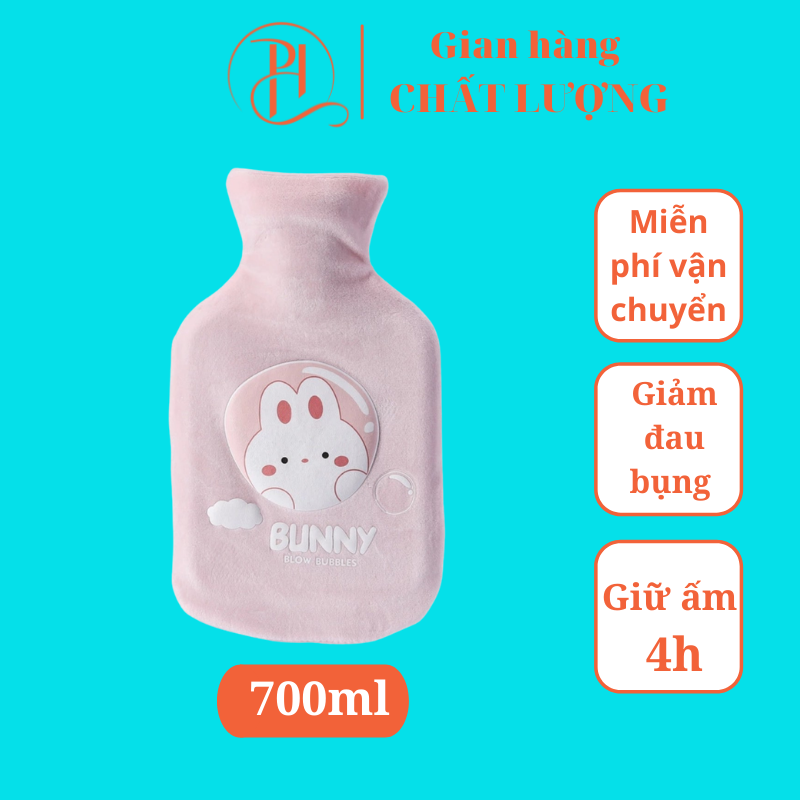 Túi Chườm Bụng Kinh 700Ml, Túi Chườm Nóng Giảm Đau Bụng Đau Lưng Nam Tặng Nữ - Bunny Pink 2 700Ml