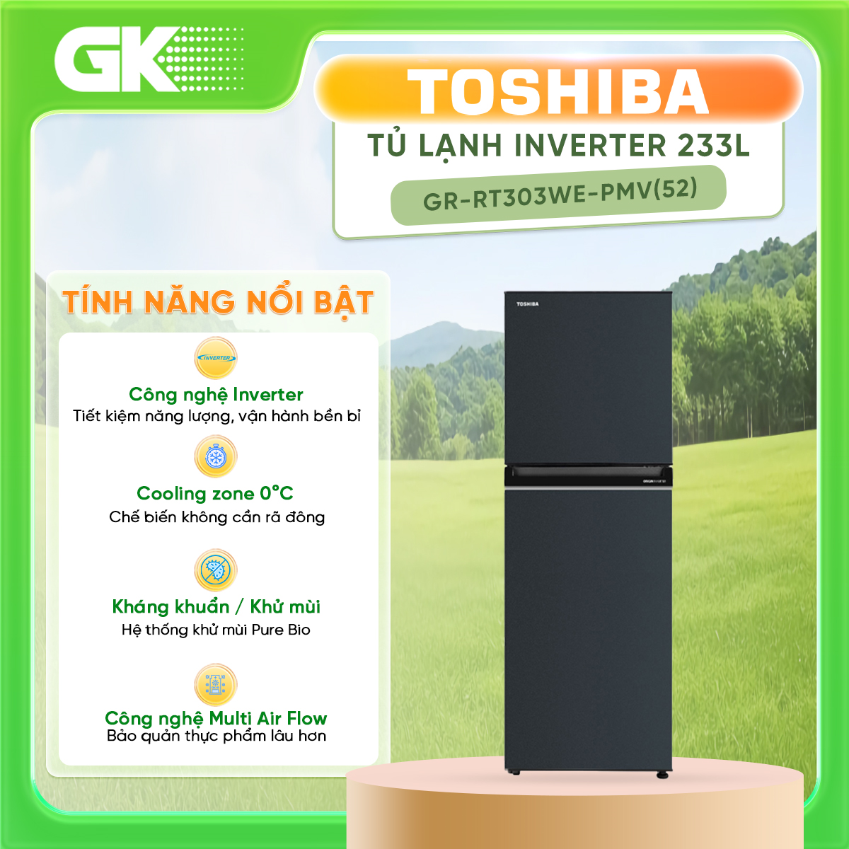 Tủ lạnh Toshiba Inverter 233 lít GR-RT303WE-PMV(52) - Hàng Chính Hãng (Chỉ giao HCM) 