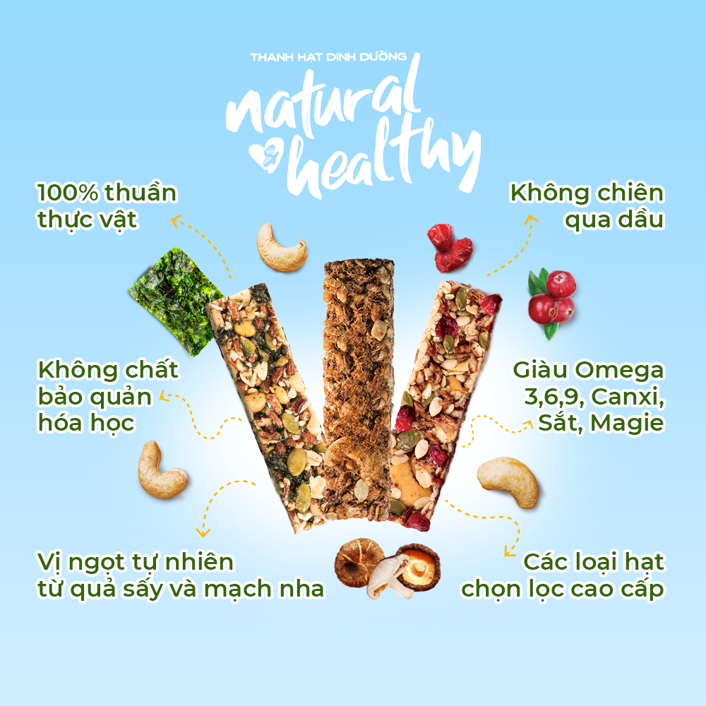 Combo 2 hộp thanh hạt dinh dưỡng PLAY Natural & Healthy - Bánh hạt dinh dưỡng, bánh ngũ cốc ăn sáng