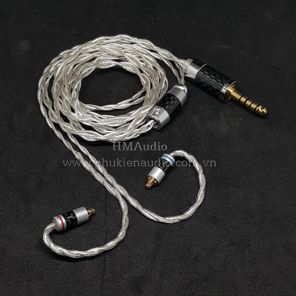 Dây tai nghe đồng mạ bạc 7N OCC Litz 25AWG đường kính dây đơn 1.1mm tết 4 sợi - Connetor IM01/02/03 IM50/70 A2DC IE80/80s IE40Pro IE100/500 IE300/900 2Pin MMCX