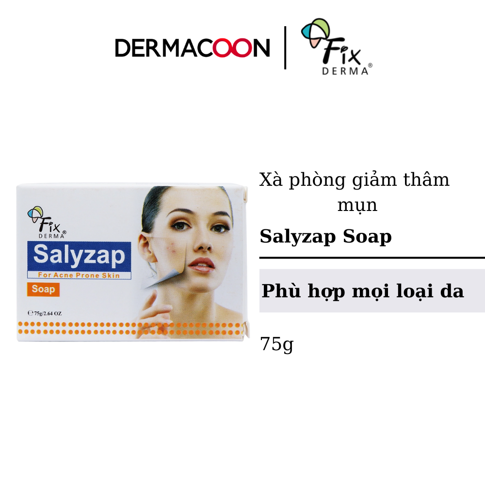 Xà Phòng Giúp Hỗ Trợ Giảm Mụn Trúng Cá, Mụn Đầu Đen, Mụn Đầu Trắng, Hỗ Trợ Giảm Thâm Mụn Fixderma Salyzap Soap  75g