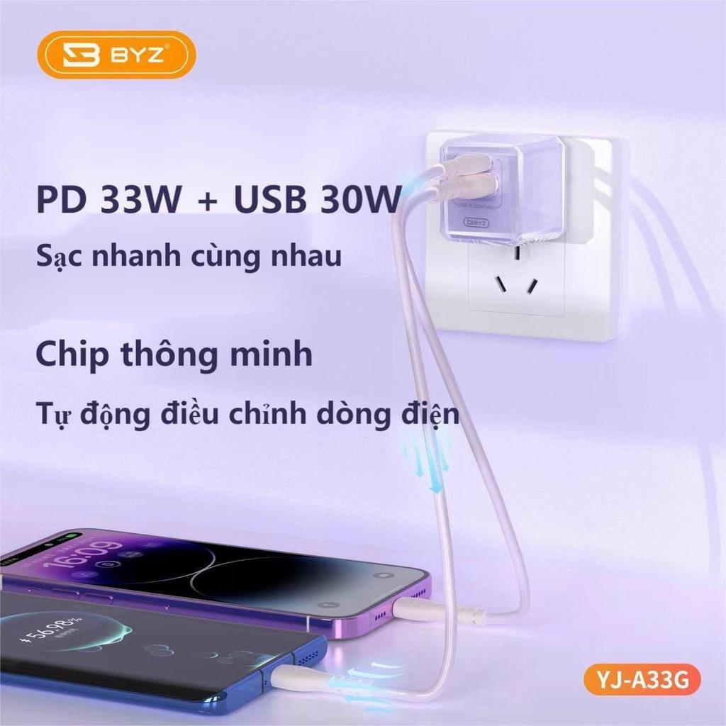 Cóc sạc nhanh BYZ công suất 33W, Mode YJ-A33G kiểu dáng nhỏ gọn, Hàng chính hãng