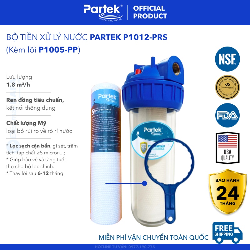 Bộ Lọc Thô PARTEK P1012-PRS 10 inch Cao Cấp Công Nghệ Mỹ Chuẩn NSF - Hàng Chính Hãng -