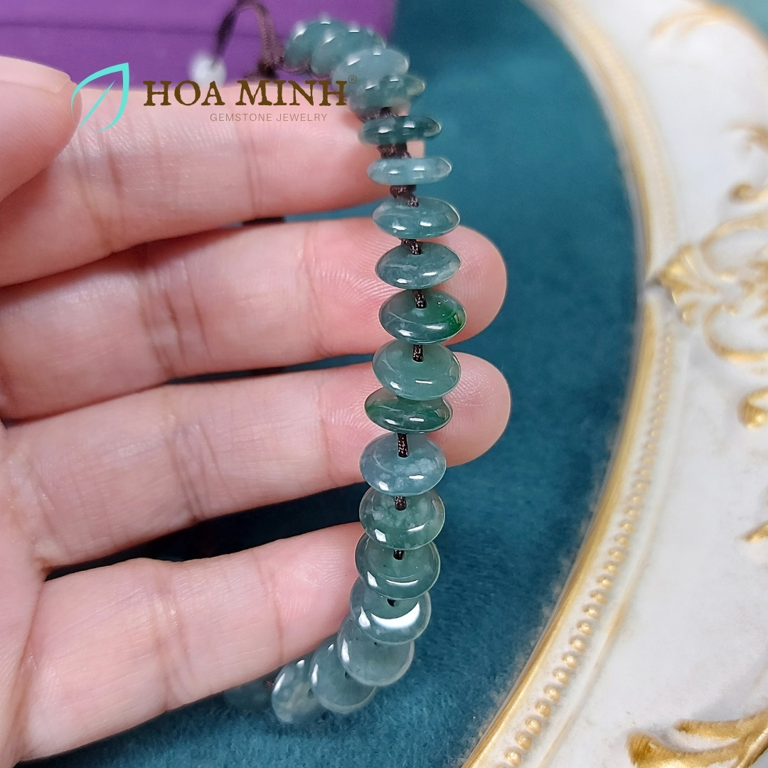 Vòng tay chỉ handmade thắt đồng điếu Cẩm Thạch Lam Ngọc size 8 li vừa mọi ni tay phong thủy may mắn, hạnh phúc