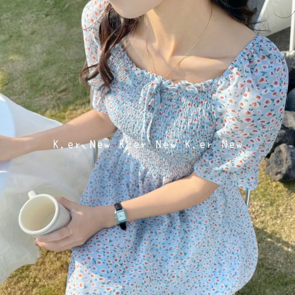 Váy hoa nhí nhún thân voan chifon VKE1015-2 Ulzzang style Hàng Quảng Châu
