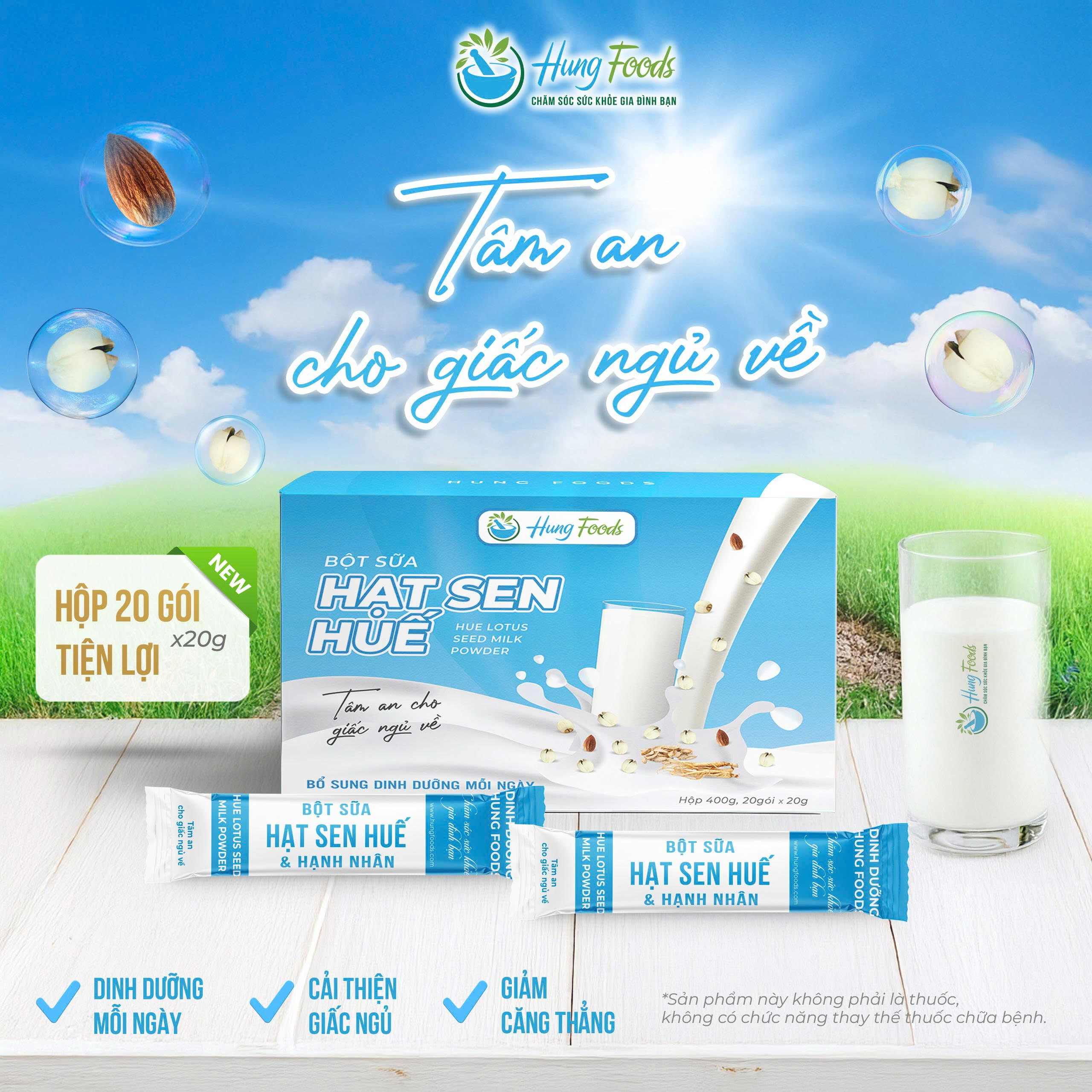 Bột Sữa Hạt Sen Huế - Hộp 20 gói x 20g - Hung Foods