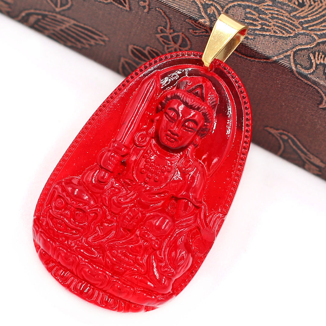 Vòng cổ Pha Lê Đỏ size nhỏ 3.6cm mặt Văn Thù Bồ Tát - phật bản mệnh tuổi Mão