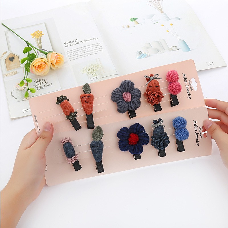 Set 5 Kẹp Tóc Mái Cao Cấp Bằng Len Cho Bé Gái
