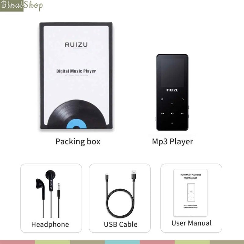 Máy Nghe Nhạc MP3 Bluetooth Ruizu D15 Bộ Nhớ Trong 8GB Cao Cấp AZONE - Hàng Chính Hãng