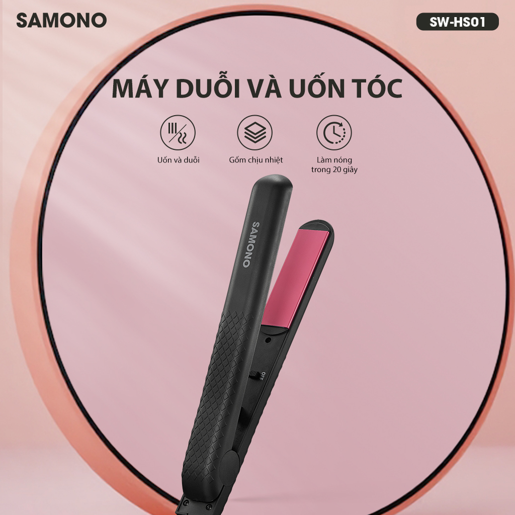 Máy Duỗi và Uốn Tóc SAMONO Chất liệu Gốm chịu nhiệt Làm nóng trong 20 giây SW-HS01 HÀNG CHÍNH HÃNG