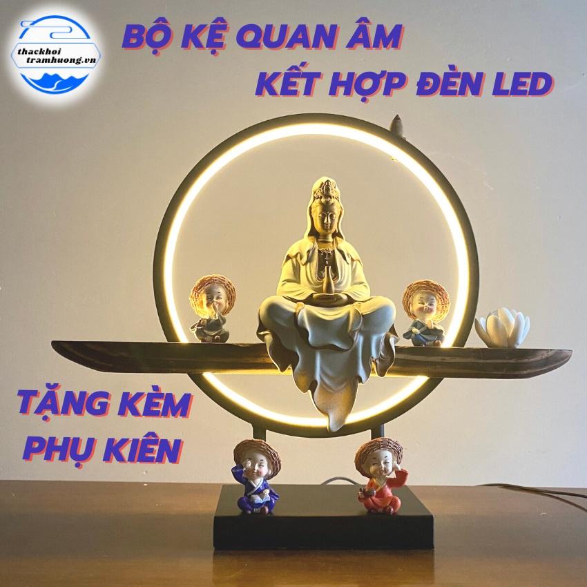 Bộ kệ Quan Âm kết hợp đèn Led , thác khói trầm hương đèn Led,đèn Led hào quang