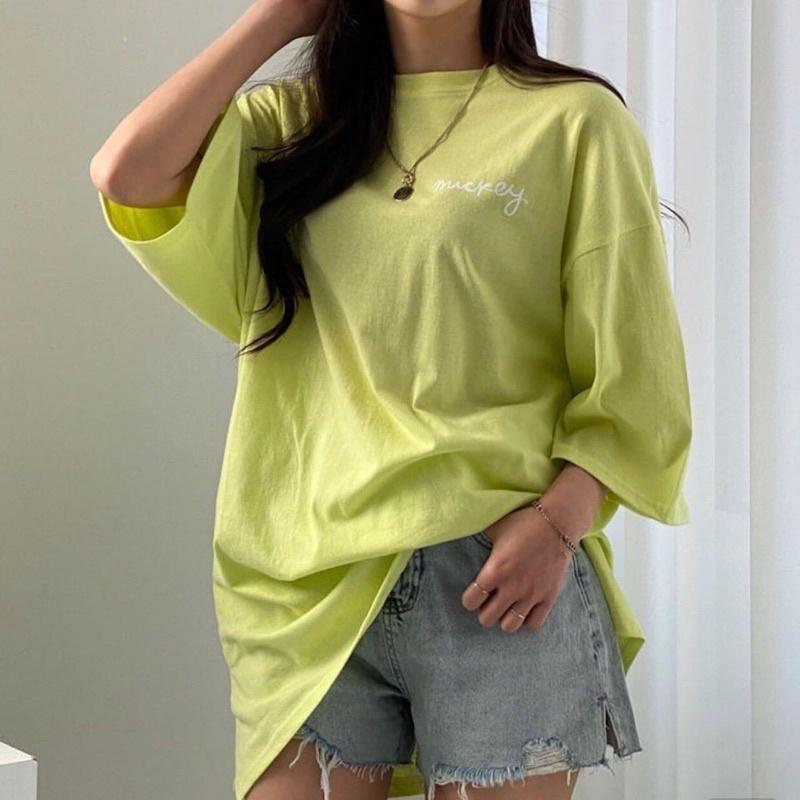Áo Thun Nữ Mickey NEON 2 mặt thun cotton co giãn mềm mịn phom suông rộng thoải mái trẻ trung