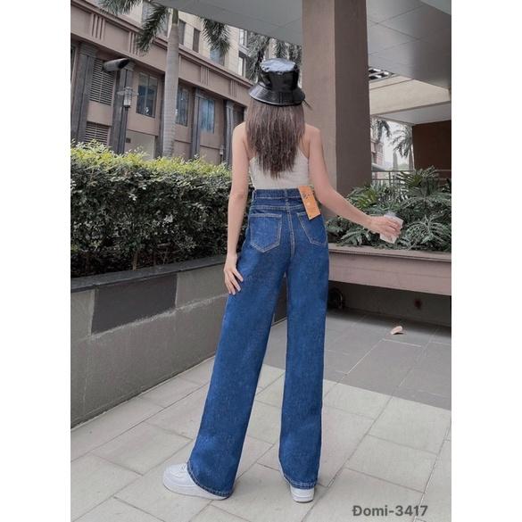 Quần jean nữ ống suông cạp cao màu xanh kiểu lưng MS 3417-3418