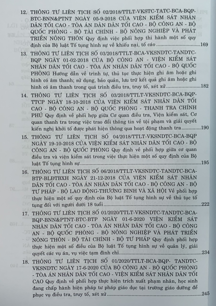 Các thông tư liên tịch của Tòa án nhân dân tối cao - Viện kiểm sát nhân dân tối cao - Bộ tư pháp - Bộ công an - Bộ quốc phòng về hình sự, tố tụng hình sự, dân sự, tố tụng dân sự, hành chính, kinh tế, thương mại, lao động, hôn nhân gia đình mới nhất