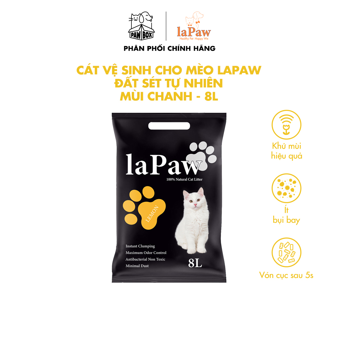 Cát vệ sinh cho mèo laPaw đất sét tự nhiên khử mùi, vón cục, thấm hút 8L