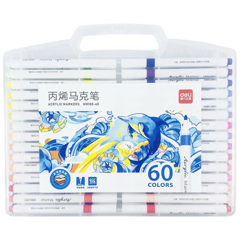 Hộp 60 Bút Lông Màu Acrylic Markers - Deli HM108