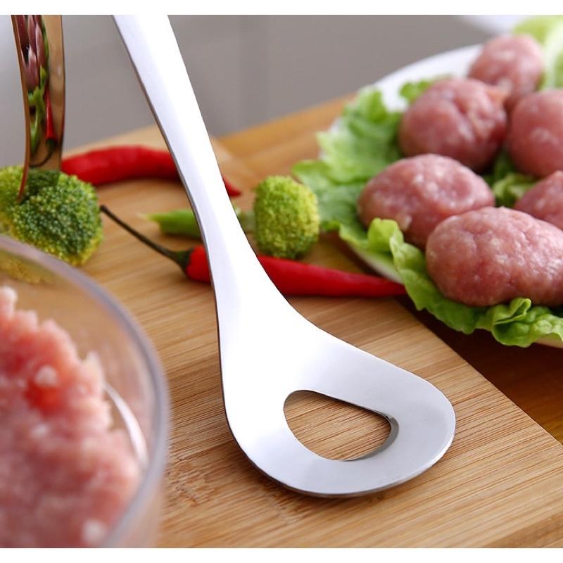 Dụng cụ làm thịt viên, chả viên, bò viên đa năng - Khuôn thìa tạo viên thịt tròn bằng inox cao cấp chống gỉ sáng bóng