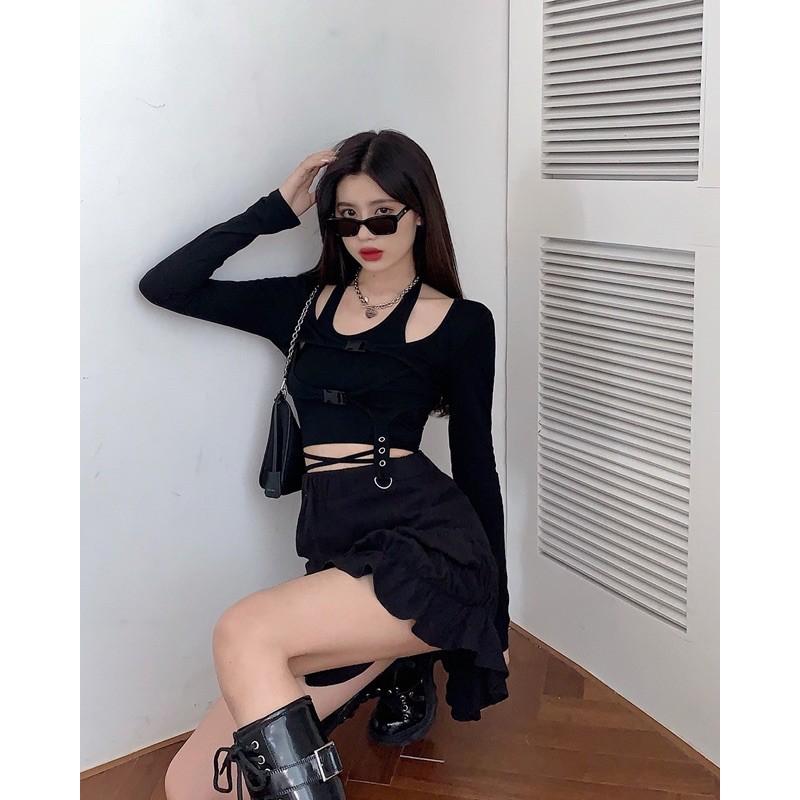 Set áo hở vai 2 món mix belt cá tính mẫu 2021