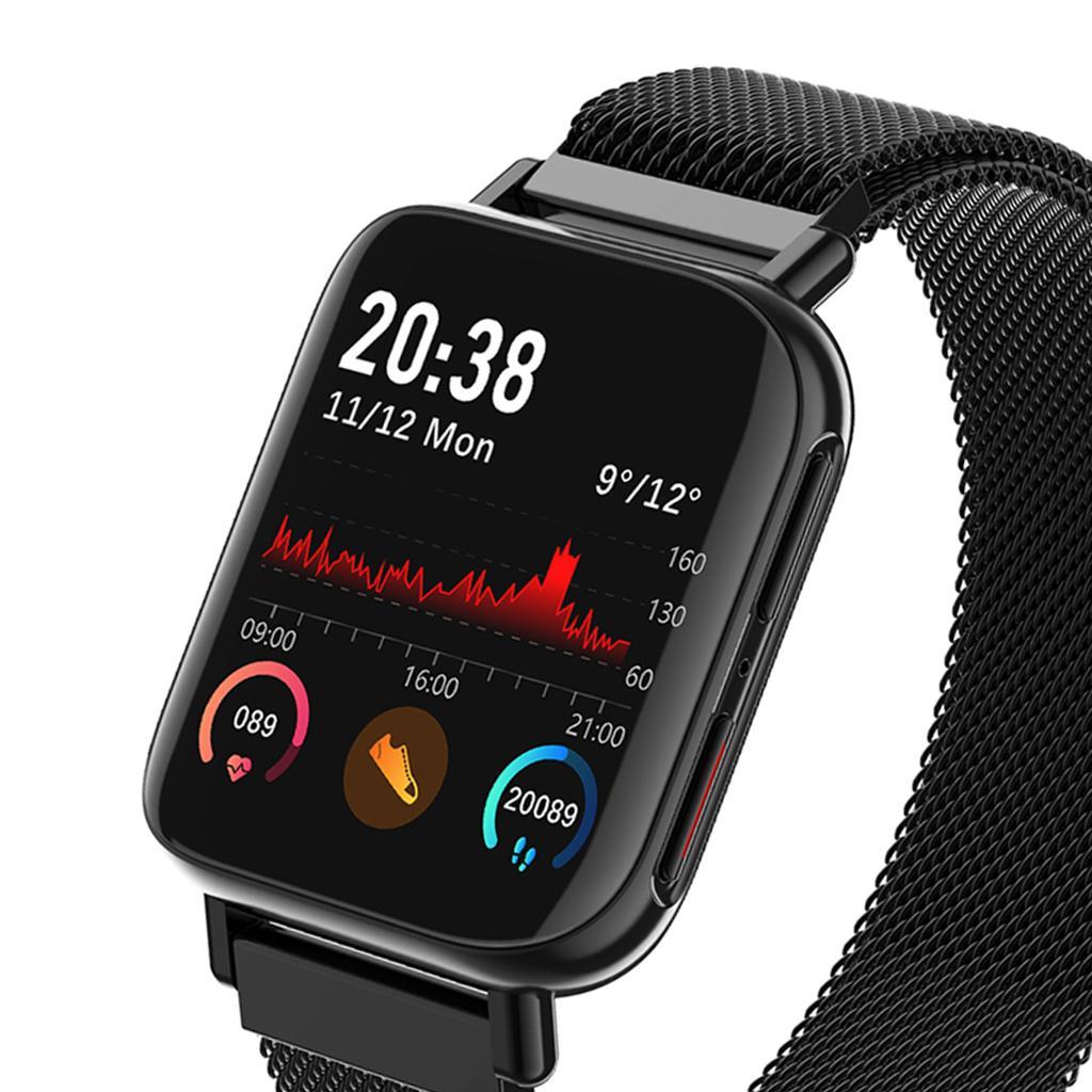 Bluetooth4.0 Smart Watch Heart Rate Sleep Monitor Full Touch Black Steel