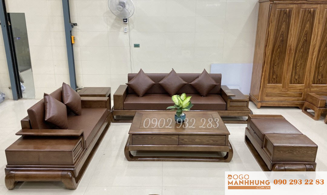 Bộ bàn ghế phòng khách, sofa 2 văng lớn gỗ sồi G002