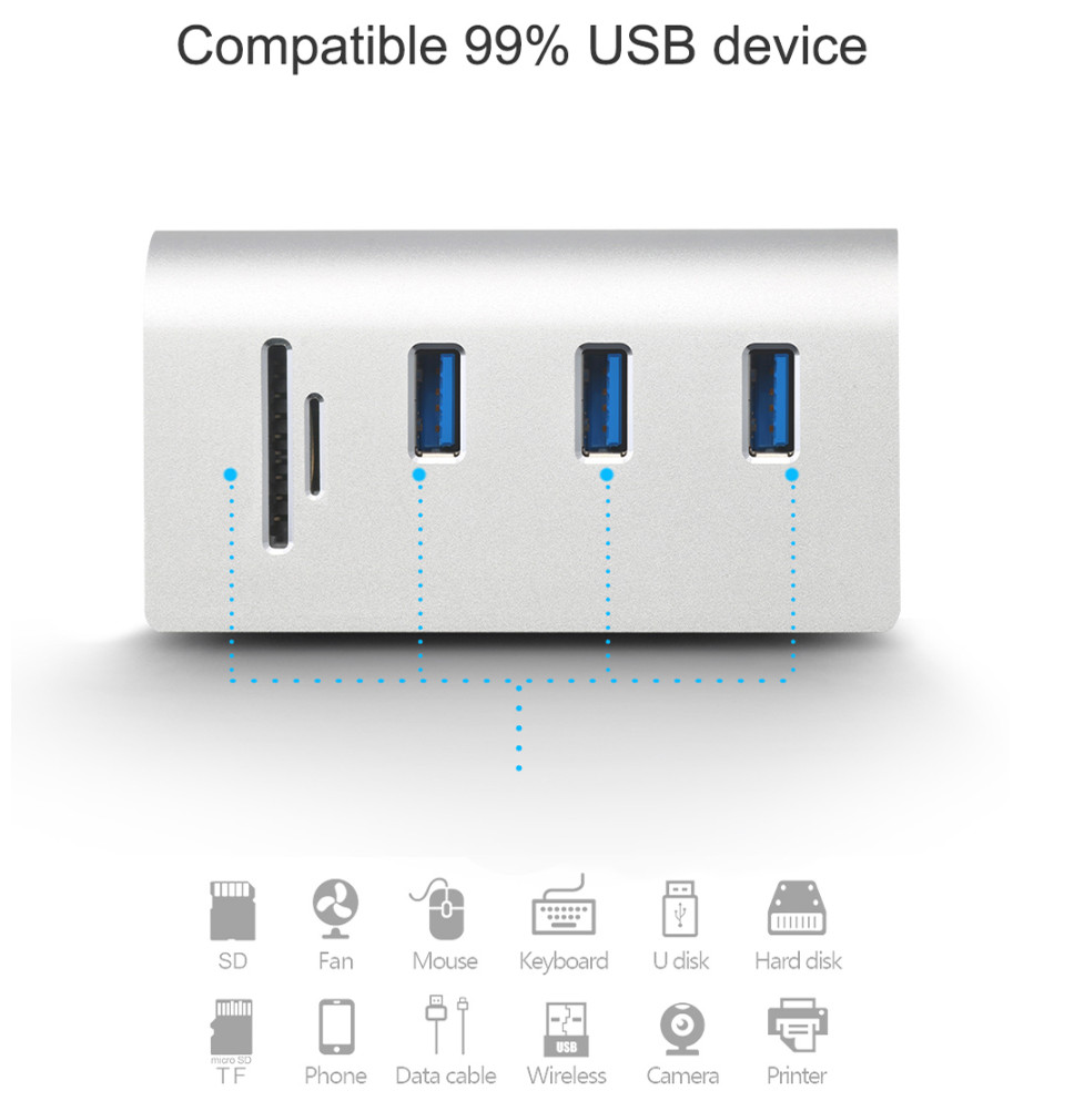 Multi usb3.0 hub 3 port adapter splitter Power Interface SD TF Card Reader for MacBook Air computer laptop High Quality