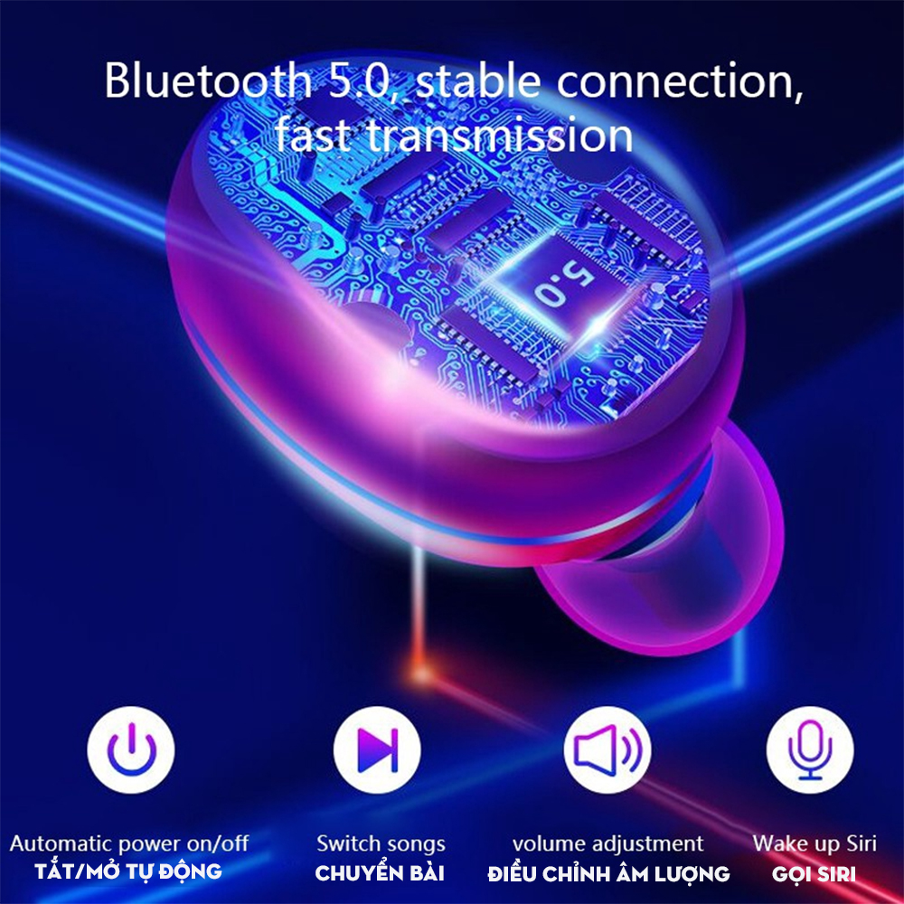 Tai Nghe Bluetooth 5.0 VINETTEAM F9 V1 LED - Chống Nước - Chống ồn - Tích Hợp Micro - Tự Động Kết Nối - Nhỏ gọn - Âm Thanh 8.0 HD - Tương Thích Cao Cho Tất Cả Điện Thoại -4131- CHÍNH HÃNG