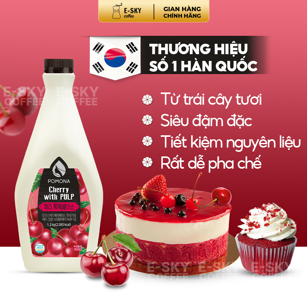Mứt Anh Đào Cô Đặc Pomona Cherry Concentrate Nguyên Liệu Pha Chế Trà Sữa Trà Trái Cây Hàn Quốc Hàn Quốc 1,2kg
