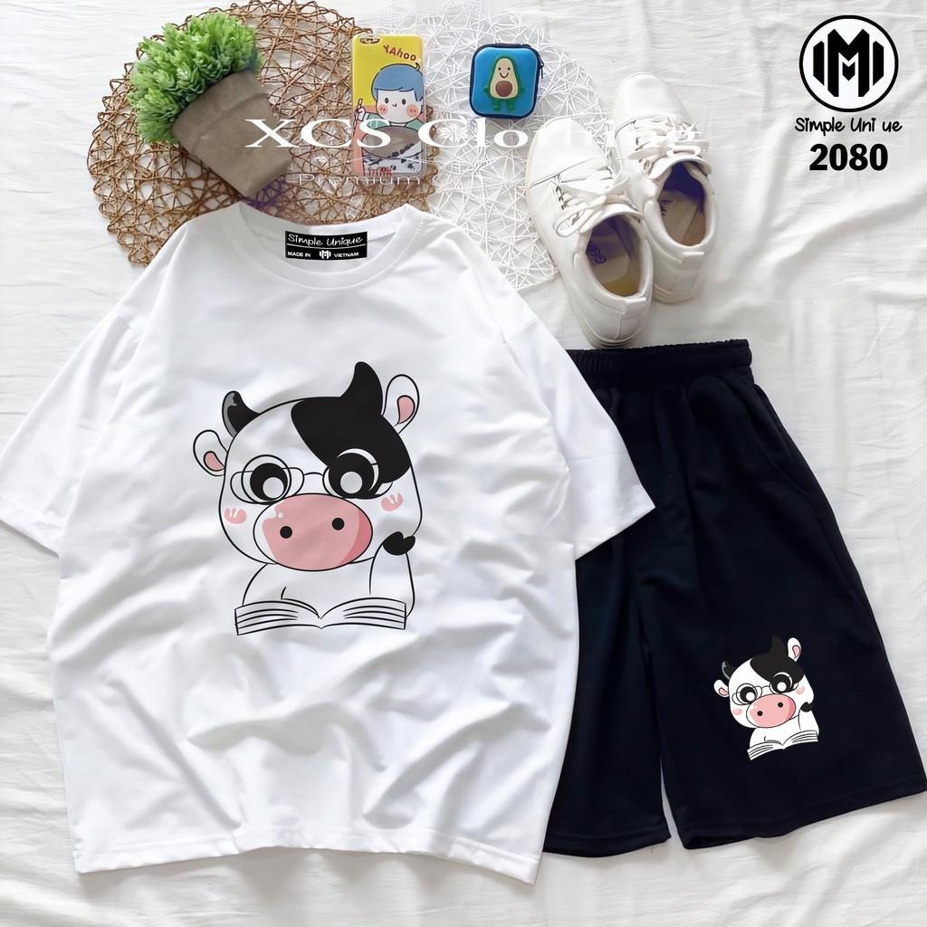 Đồ Bộ Hoạt Hình Unisex BÒ SỮA – Aossi , Set Cartoon, Freesize, Thun Cotton, Nam Nữ Đều Mặc Được