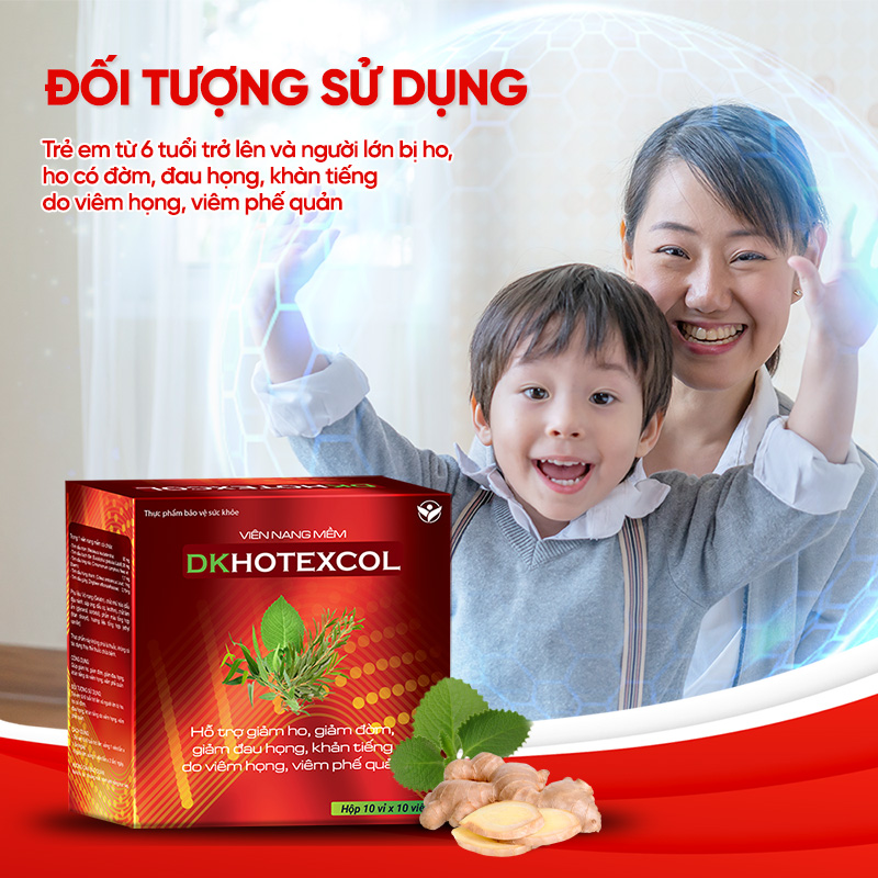 Viên Uống DK Hotexcol Hỗ Trợ Giúp Dịu Cơn Ho, Giảm Đau Rát Họng Hộp 10 vỉ x 10 viên