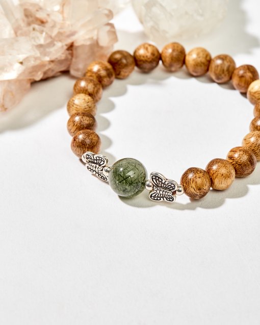Vòng Tay Trầm Hương Mix Đá Phong Thuỷ Mệnh Mộc Charm Bạc 925 Thuỷ Mệnh Mộc