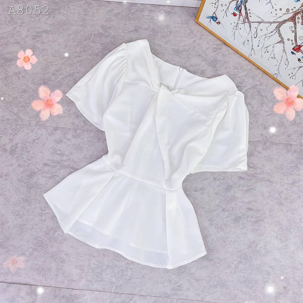 Áo sơ mi kiểu nữ peplum kate lụa CỔ XOẮN NGỰC và chun lưng giấu bụng hiệu quả