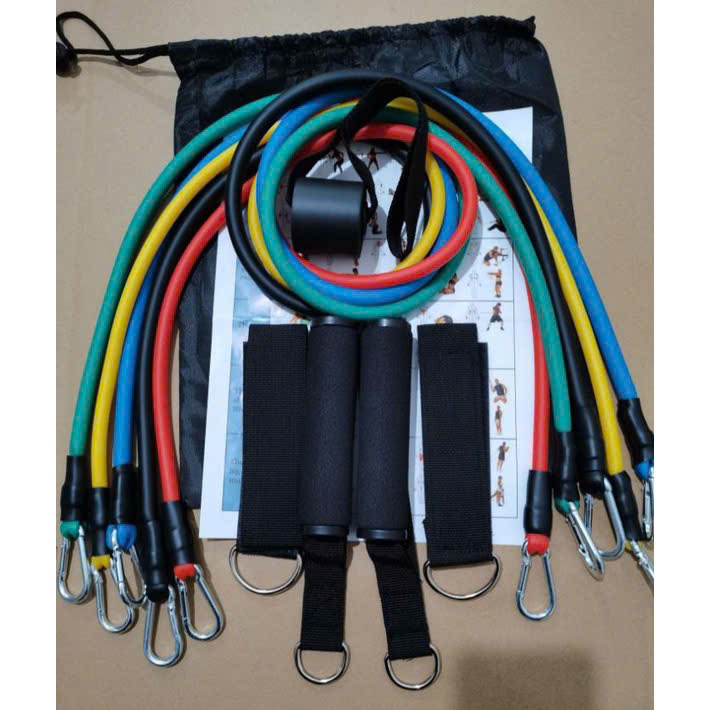 Bộ 5 dây kháng lực đàn hồi tập Gym A-3907, Bộ dây ngũ sắc